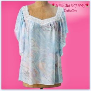Anna Sui Silk Pastel Marbled flutter sleeve top -Super Stunner Staple